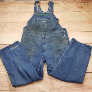VTG Liberty Overalls Mens 43x30 Distressed Denim Bib Overalls Blue Medium Wash